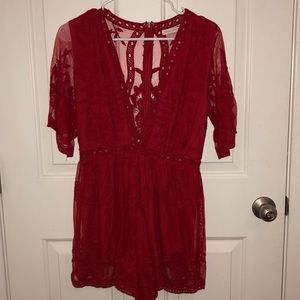 Red lace honey punch romper size M